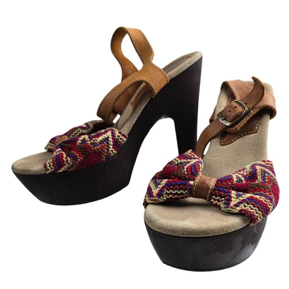 Sbicca Vintage Collection Leather & Woven Platform Sandals Size 7 - Picture 3 of 10